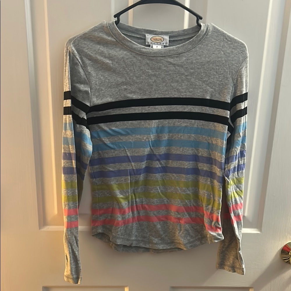 Talbots Heather Gray with Multi-colored Stripes Long Sleeve Top